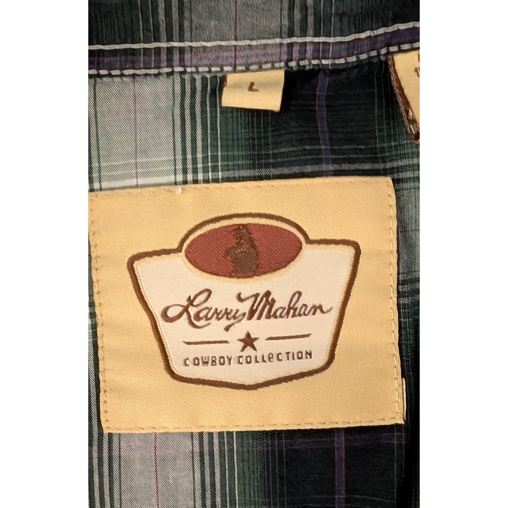 Larry Mahan Cowboy Collection Pearl Snap Shirt, Green Plaid, Large, Western,... - Picture 8 of 8